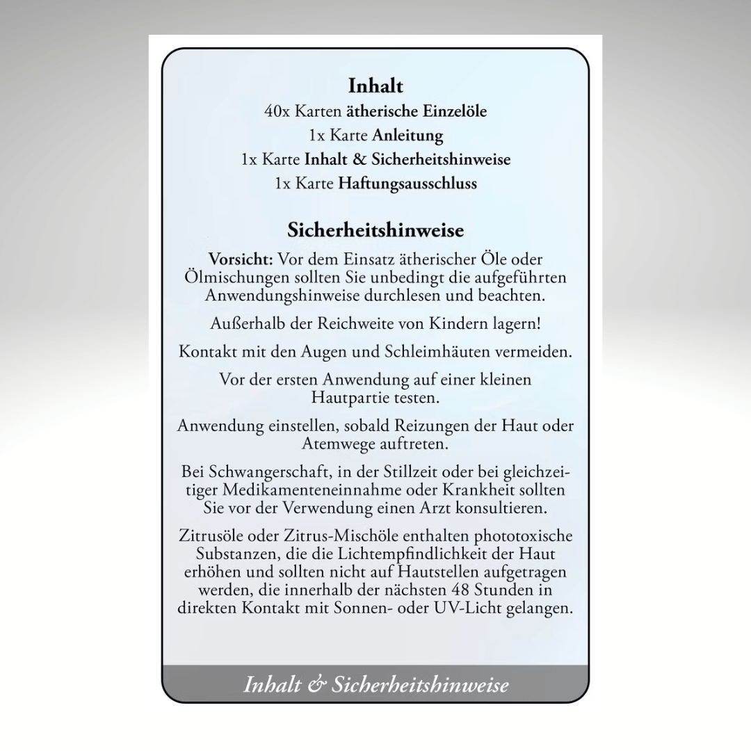 Kartenset Einzelöle Inhalt