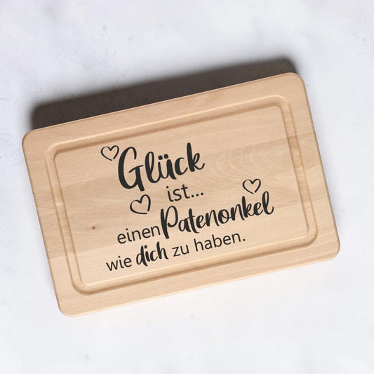 Nomafu Schneidebrett aus Buchenholz mit Lasergravur Glück ist einen Patenonkel wie dich zu haben