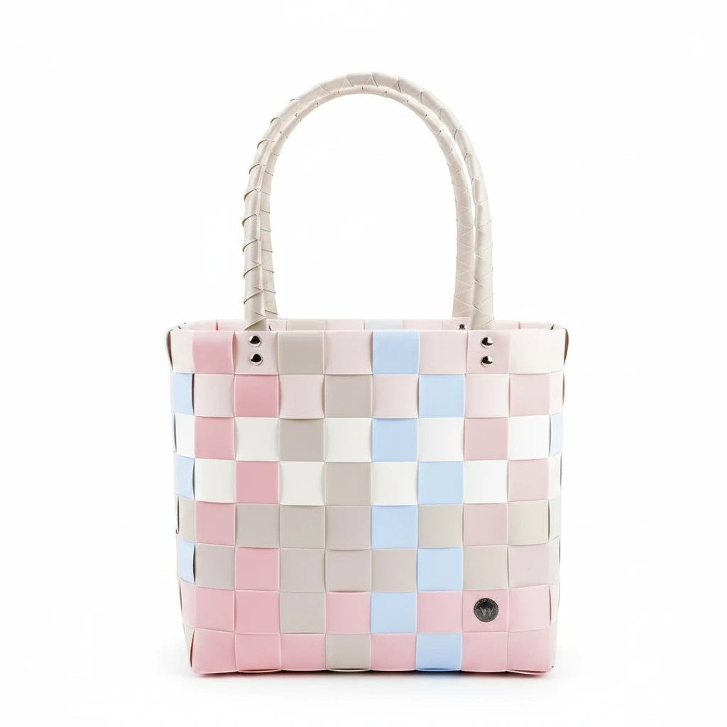 Nomafu ICE-BAG Shopper in Pastellfarben aus geflochtenem Recycling-Kunststoff mit stabilen Tragegriffen