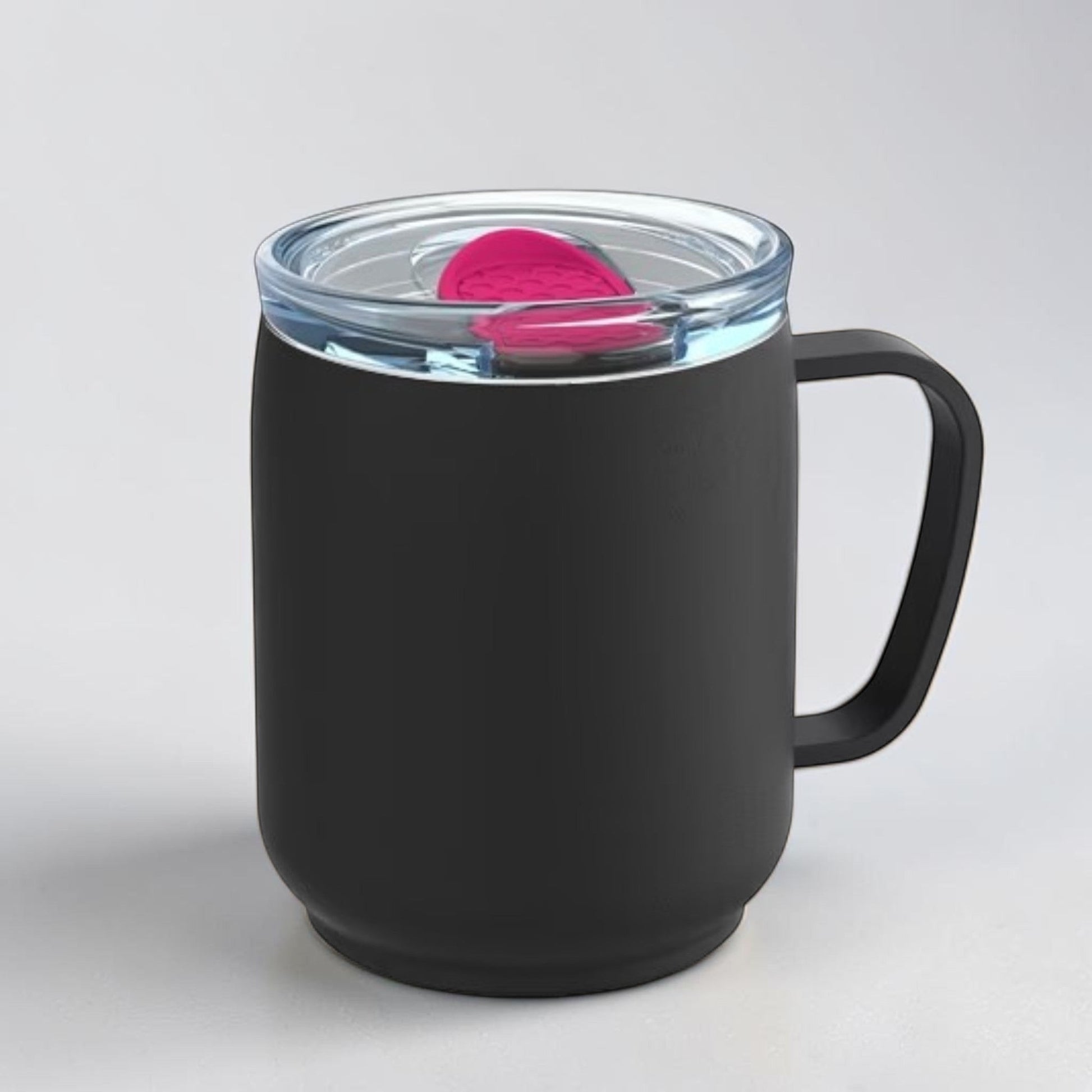 Schwarzer Nomafu Thermobecher aus Edelstahl mit Keramikbeschichtung, 350 ml Fassungsvermögen und transparentem Deckel.