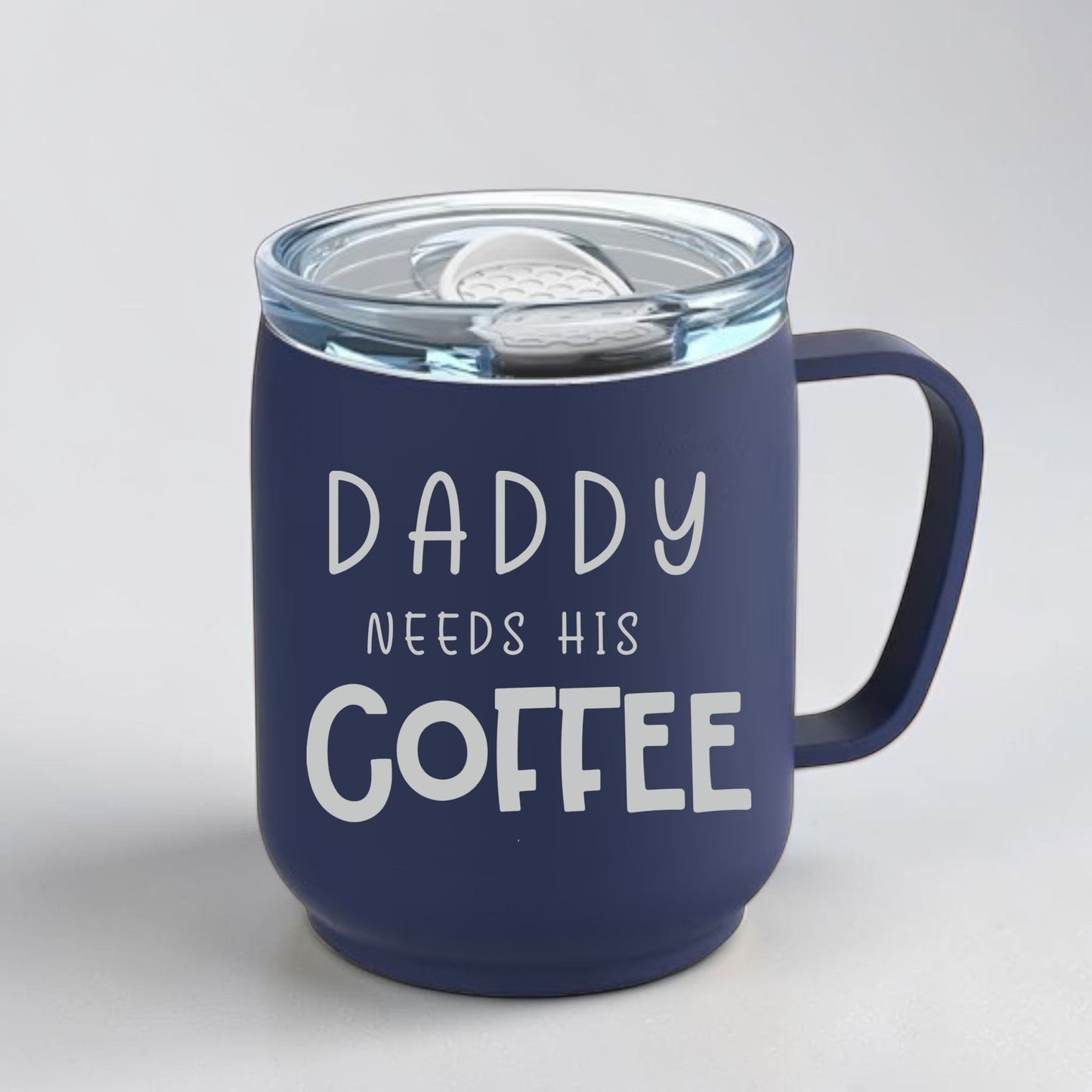 Nomafu RETUMBLER-myNizza Thermobecher in Dunkelblau mit Keramikbeschichtung und Daddy Needs His Coffee Aufdruck