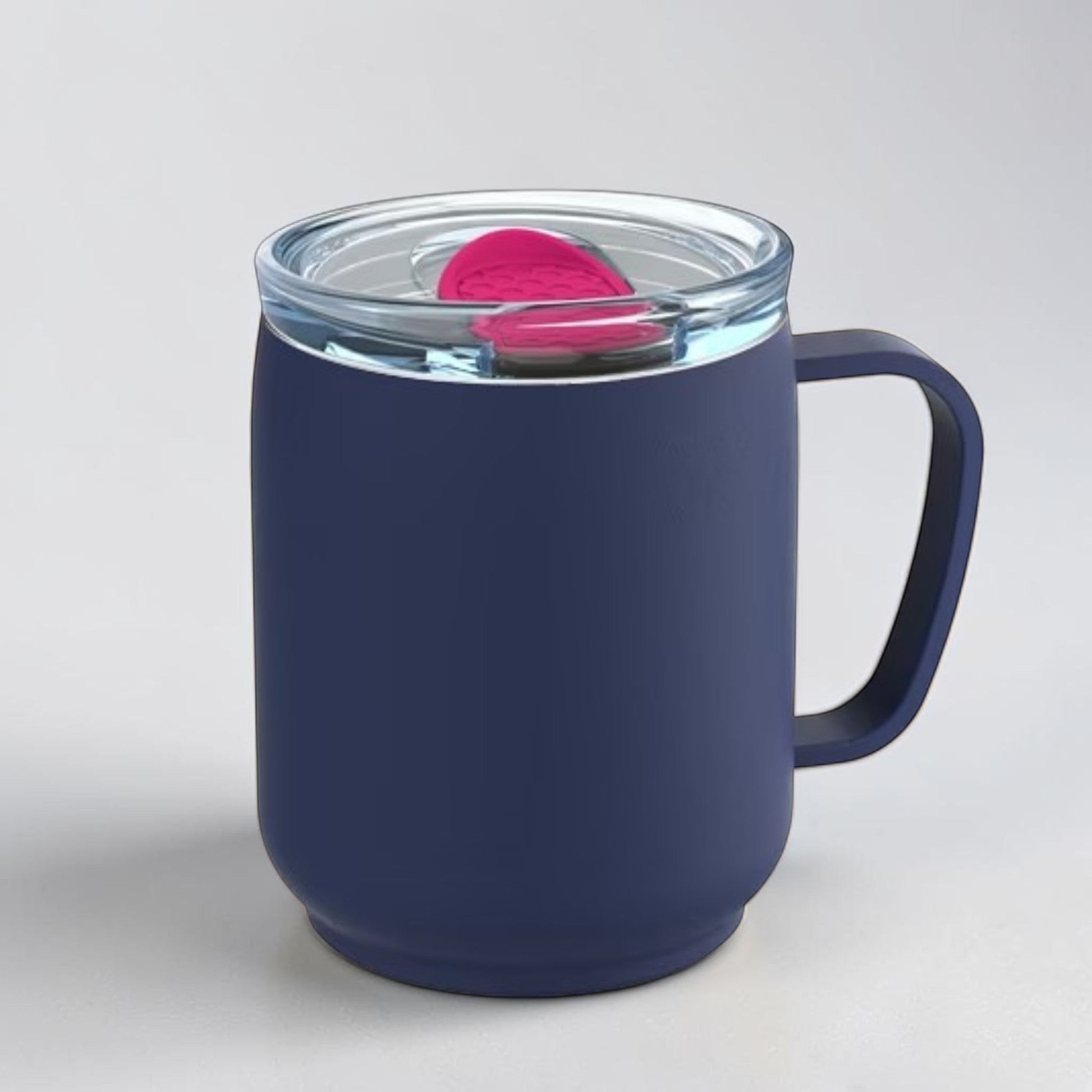Nomafu Thermobecher in Dunkelblau mit Keramikbeschichtung, 350 ml Fassungsvermögen und transparentem Deckel.